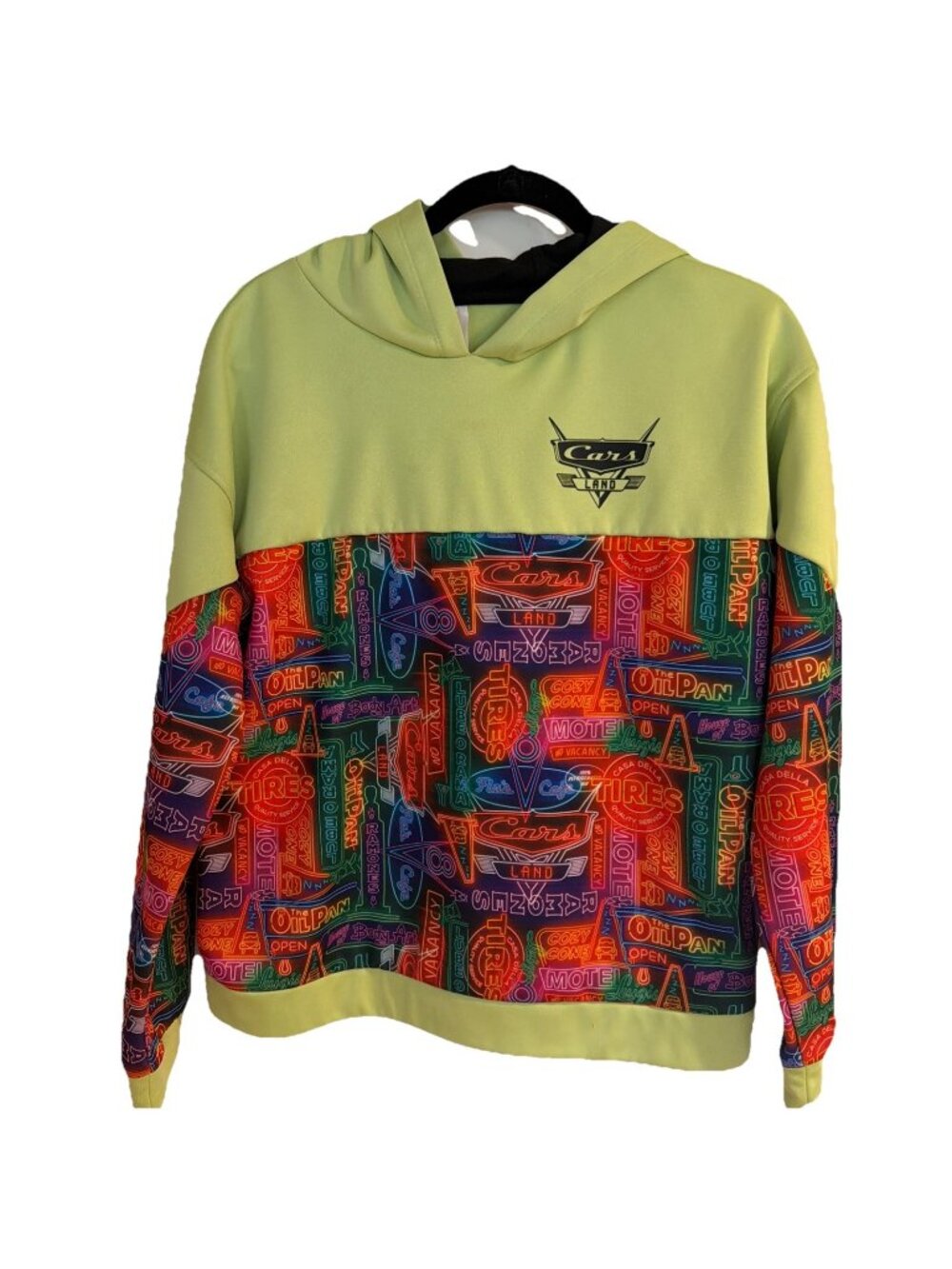 Disney Parks Pixar Cars Land  Multicolor Neon Pullover Hood Sweatshirt Kids XL